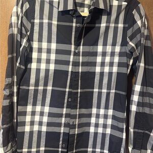 Burberry Black and Gray Plaid Dress Shirt, like New , worn once